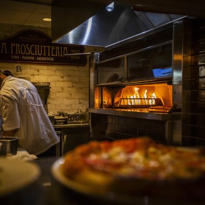 The pizza oven in the kitchen of Valentina's Italian
